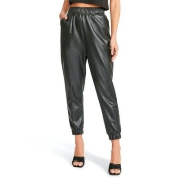 BB Dakota Pants - BB Dakota Black Faux Leather Joggers